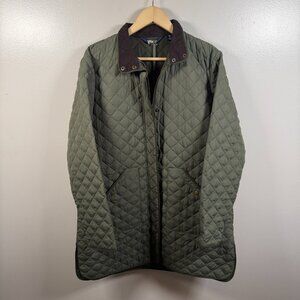 Land's End Quilted Barn Coat Size 18 Green Full Zip Equestrian Preppy